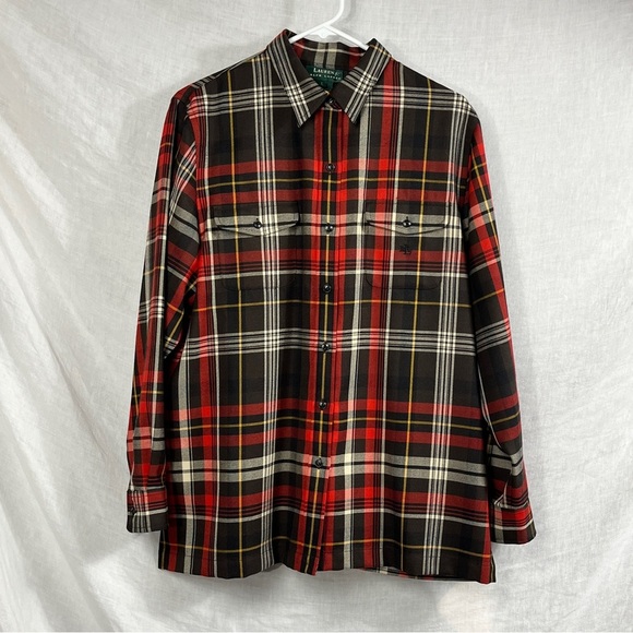 Lauren Ralph Lauren Tops - Lauren Ralph Lauren Worsted Wool Plaid Shacket Women Large Long Sleeve Button Up